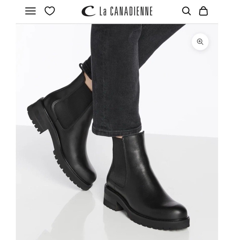 La Canadienne Cye City Dry Leather Chelsea Black Pull On Lug Sole Round Toe US 9
